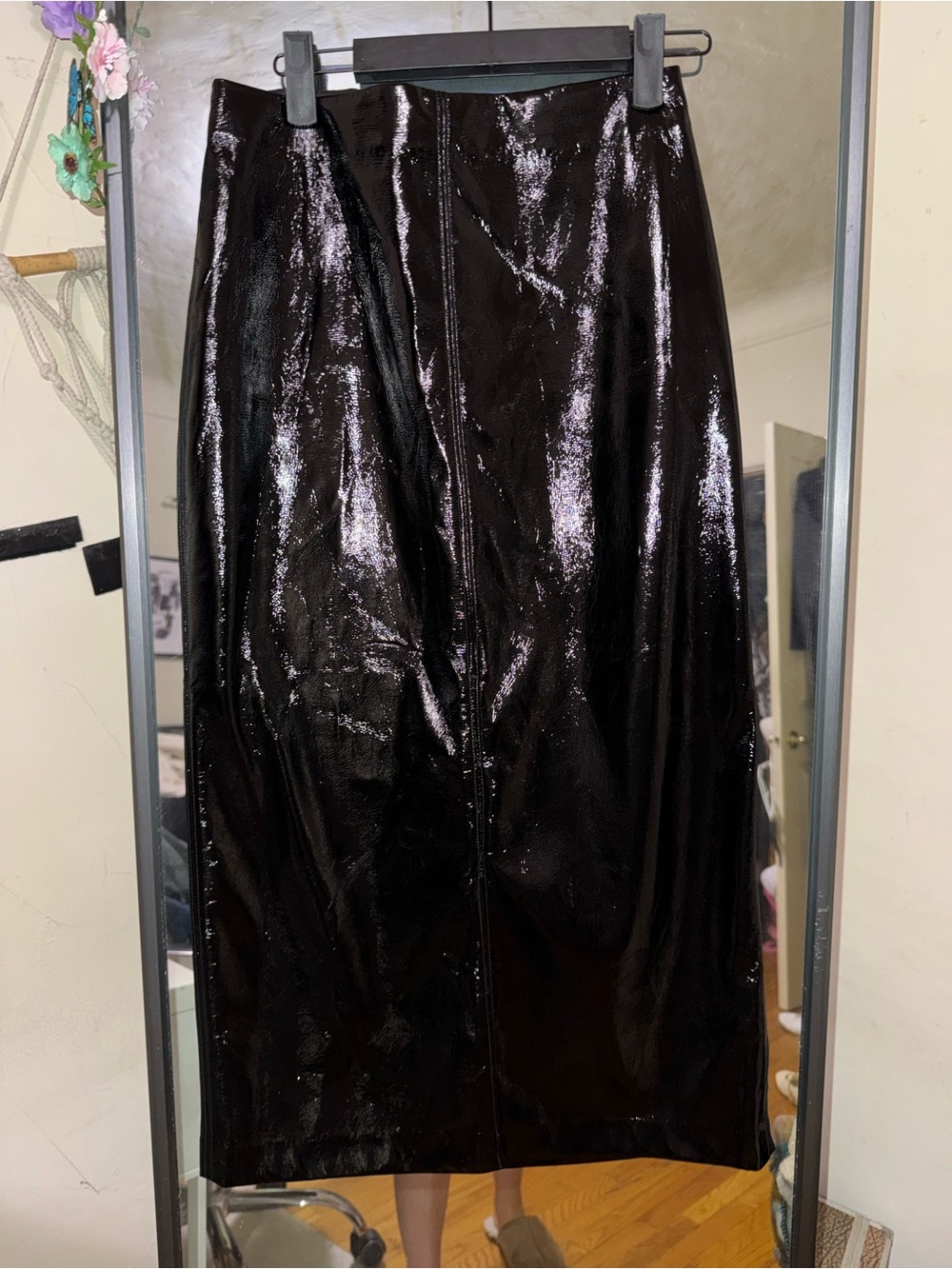 GAP Black Shiny Vinyl Midi Skirt